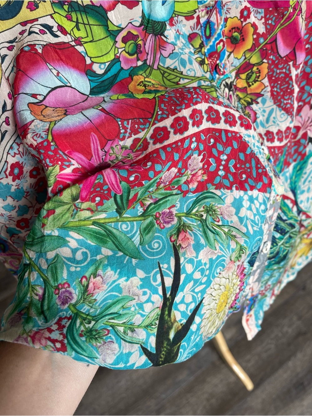 Johnny Was Milla vibrant floral patchwork button down shirt - Picture 9 of 12